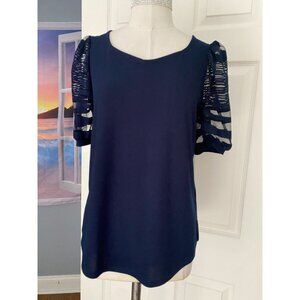 Love Scarlett navy top with short lace sleeves Small
